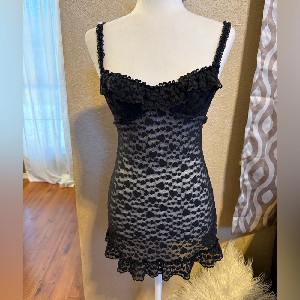 Victoria’s Secret black hearts lacie  babydoll dress
